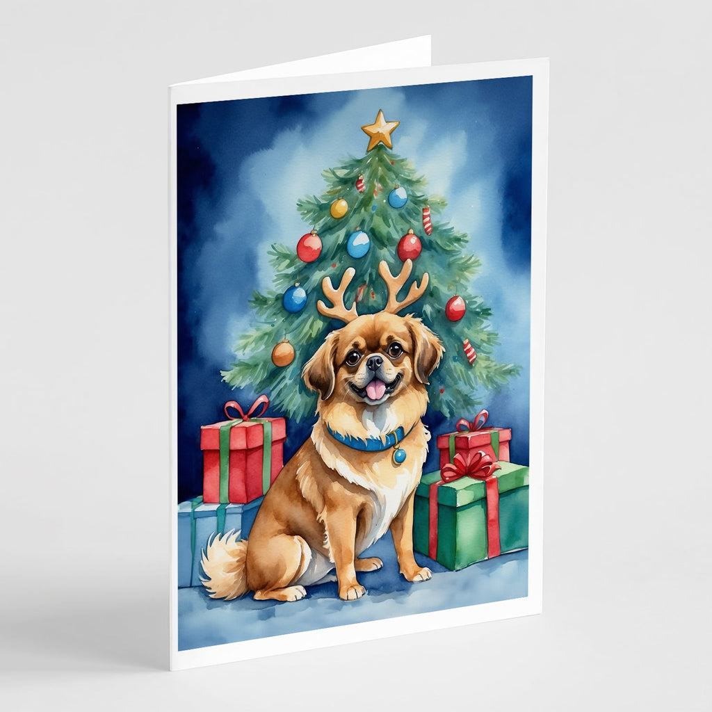 Tibetan Spaniel Christmas Reindeer Greeting Cards Pack of 8 Blank Cards with Envelopes Whimsical A7 Size 5x7
