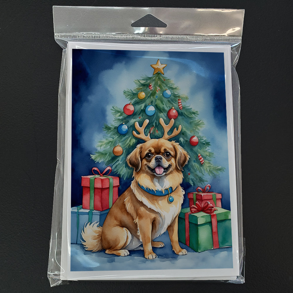 Tibetan Spaniel Christmas Reindeer Greeting Cards Pack of 8 Blank Cards with Envelopes Whimsical A7 Size 5x7