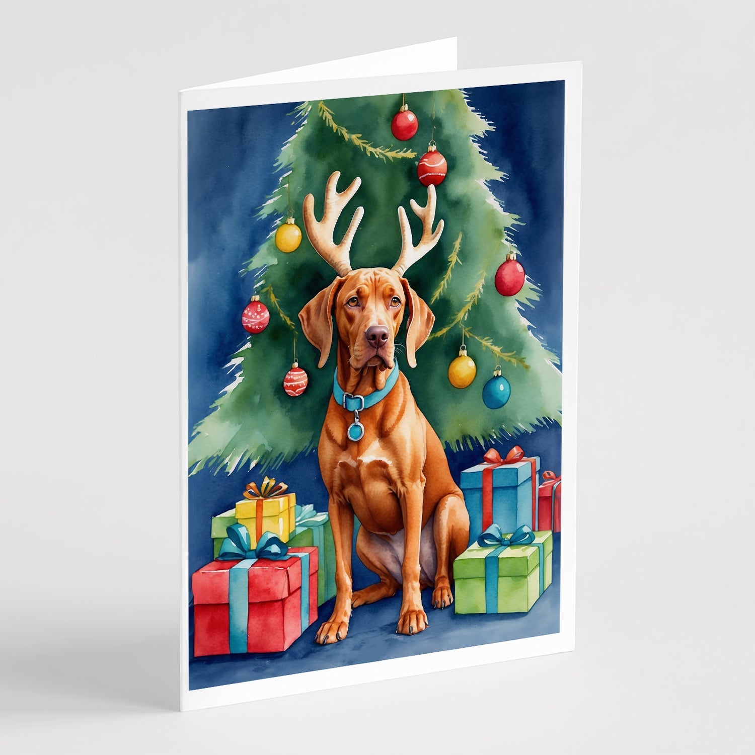 Vizsla Christmas Reindeer Greeting Cards Pack of 8 Blank Cards with Envelopes Whimsical A7 Size 5x7