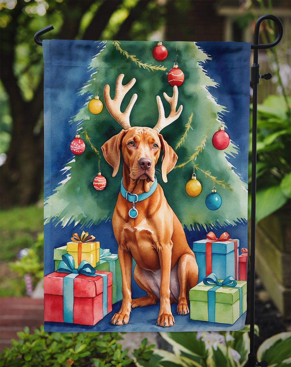 Vizsla Christmas Reindeer Garden Flag Mailbox Decorative Yard Banner Outside Patio Artwork for Flower Beds, Garden Size, Multicolor