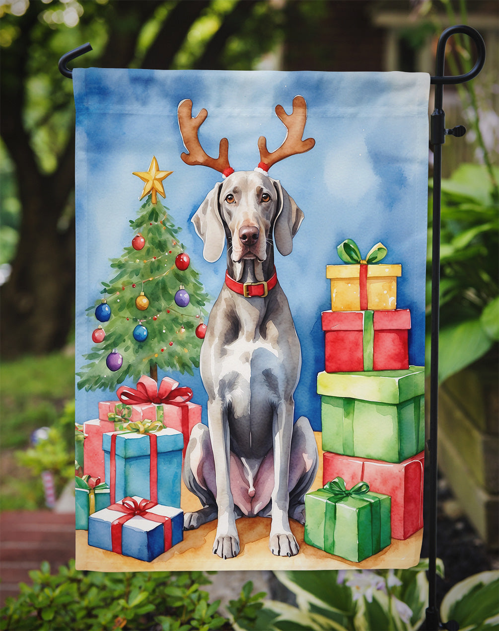 Weimaraner Christmas Reindeer Garden Flag Mailbox Decorative Yard Banner Outside Patio Artwork for Flower Beds, Garden Size, Multicolor