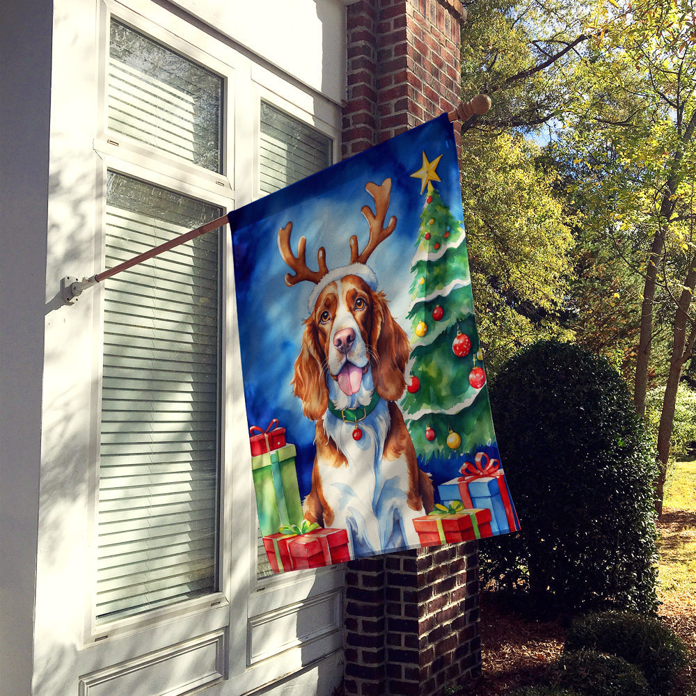 Welsh Springer Spaniel Christmas Reindeer House Flag 28x40 Porch Sleeve Pole Decorative Outside Yard Banner Artwork Wall Hanging, Polyester