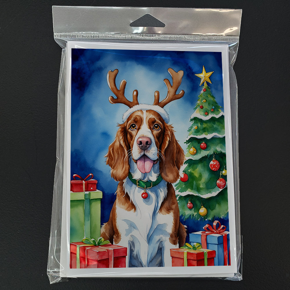 Welsh Springer Spaniel Christmas Reindeer Greeting Cards Pack of 8 Blank Cards with Envelopes Whimsical A7 Size 5x7