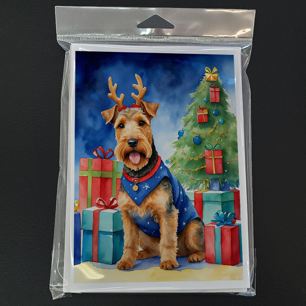 Welsh Terrier Christmas Reindeer Greeting Cards Pack of 8 Blank Cards with Envelopes Whimsical A7 Size 5x7