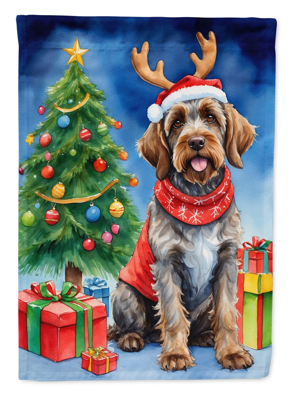 Wirehaired Pointing Griffon Christmas Reindeer House Flag 28x40 Porch Sleeve Pole Decorative Outside Yard Banner Artwork Wall Hanging, Polyester