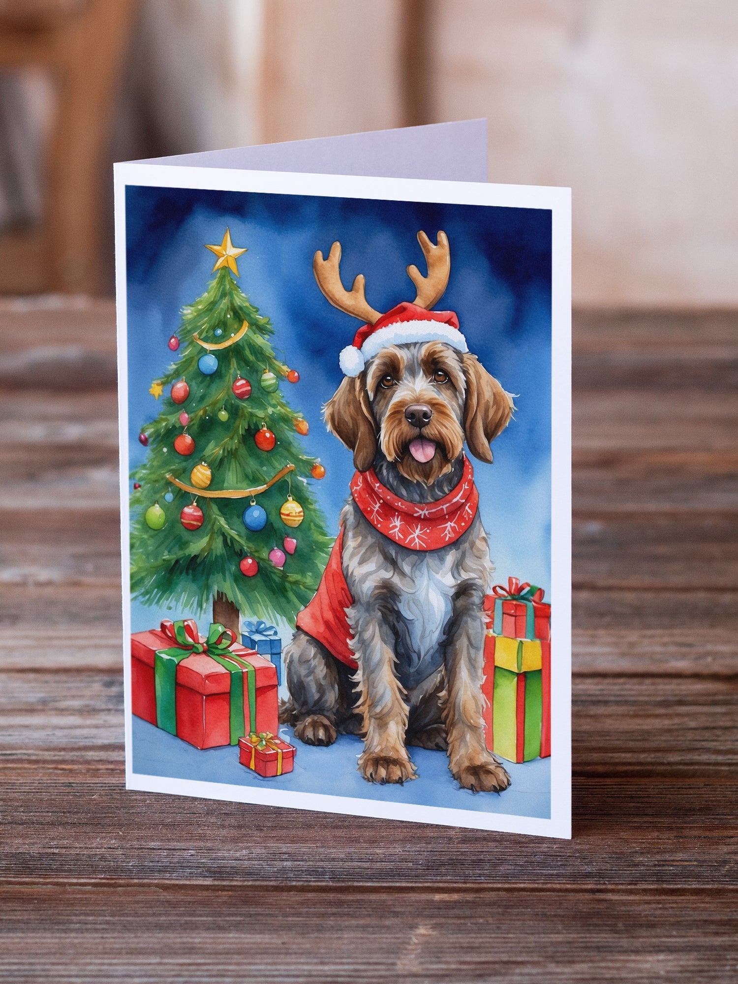 Wirehaired Pointing Griffon Christmas Reindeer Greeting Cards Pack of 8 Blank Cards with Envelopes Whimsical A7 Size 5x7