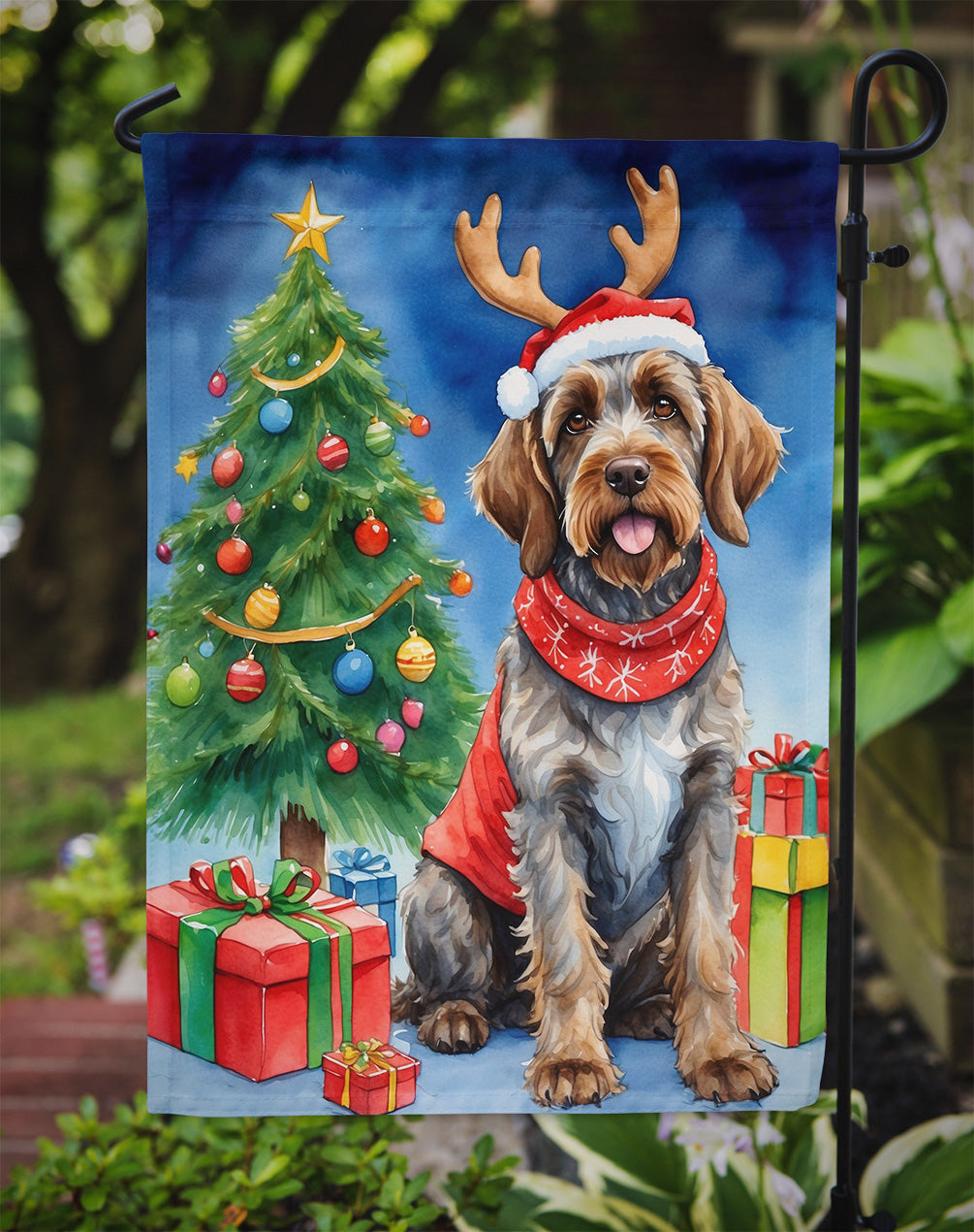 Wirehaired Pointing Griffon Christmas Reindeer Garden Flag Mailbox Decorative Yard Banner Outside Patio Artwork for Flower Beds, Garden Size, Multicolor