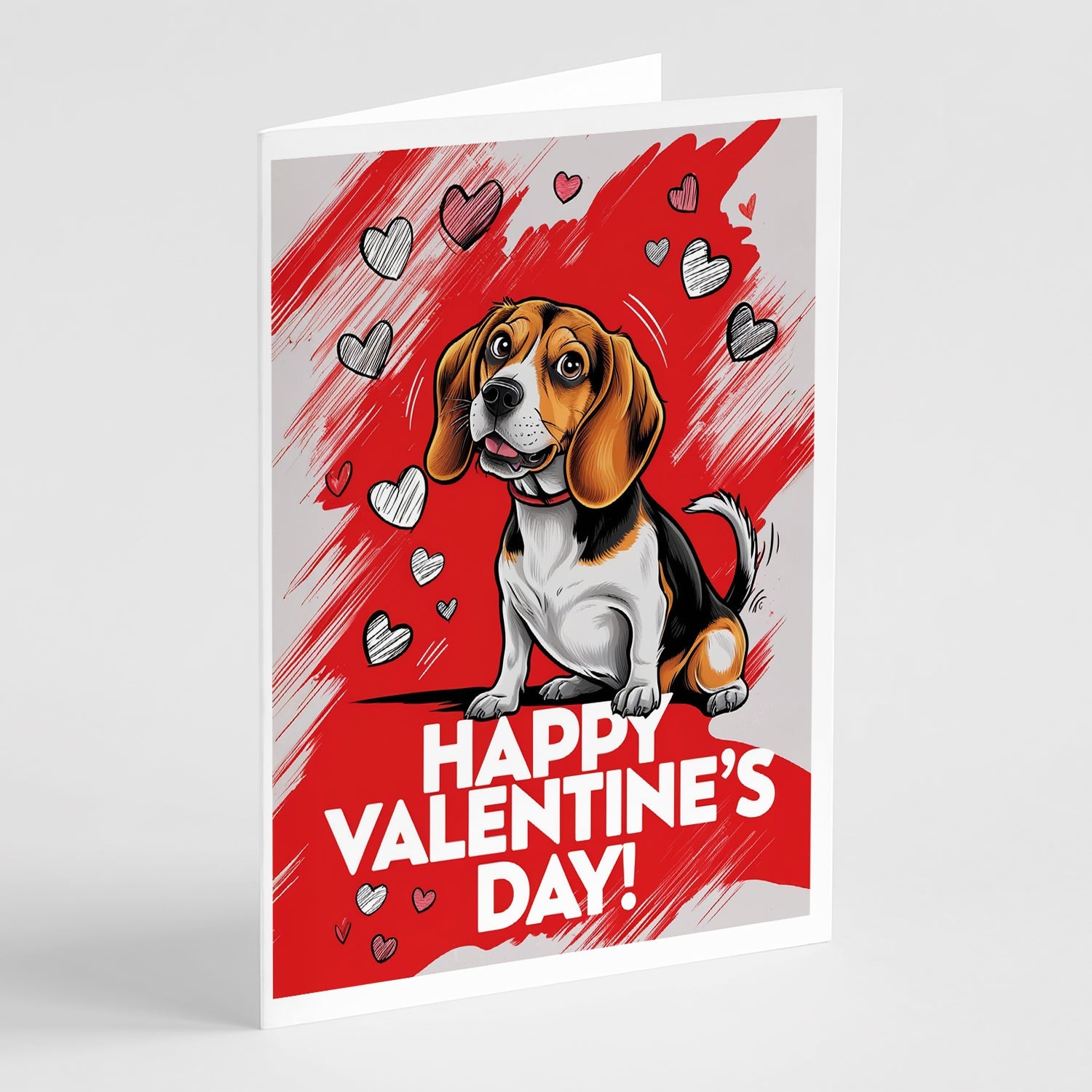 Beagle Happy Valentine's Day Greeting Cards Pack of 8 Blank Cards with Envelopes Whimsical A7 Size 5x7