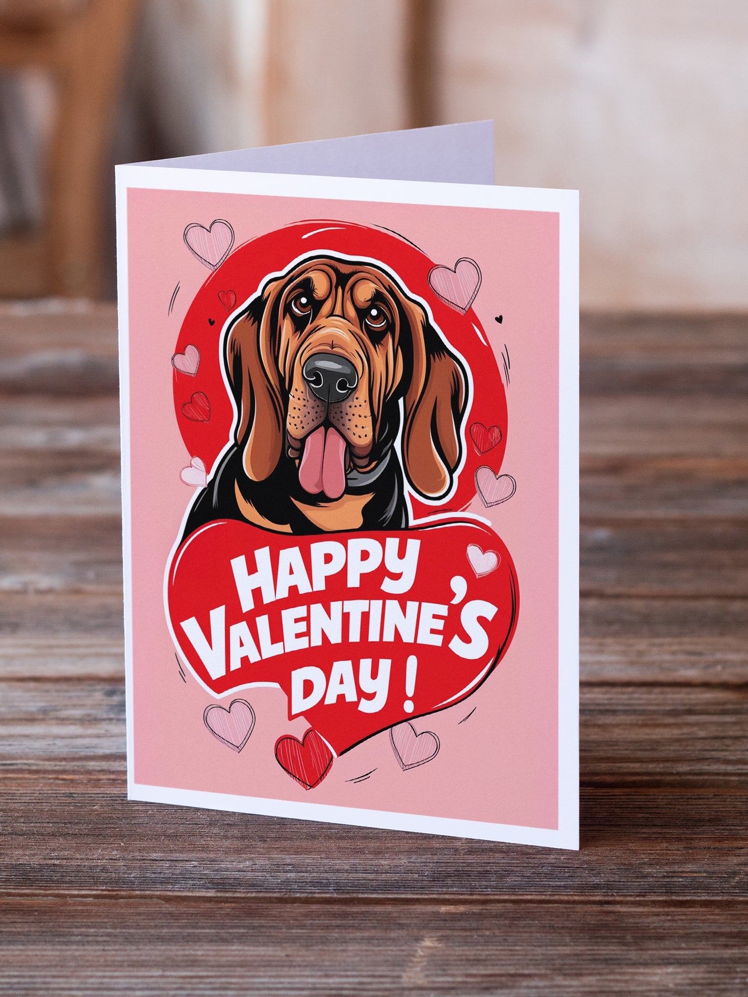 Bloodhound Happy Valentine's Day Greeting Cards Pack of 8 Blank Cards with Envelopes Whimsical A7 Size 5x7