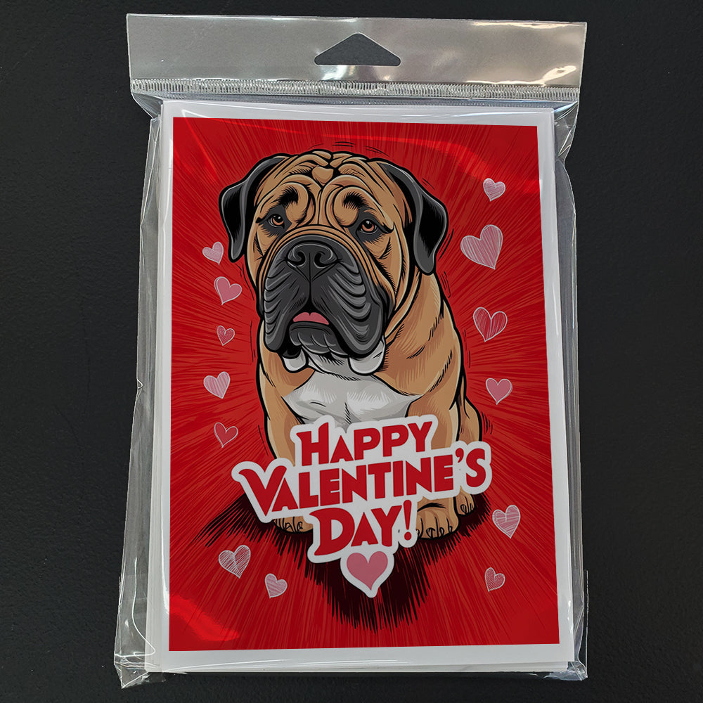 Bullmastiff Happy Valentine's Day Greeting Cards Pack of 8 Blank Cards with Envelopes Whimsical A7 Size 5x7