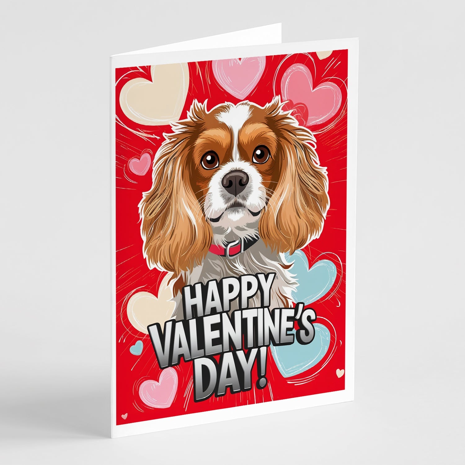 Cavalier Spaniel Happy Valentine's Day Greeting Cards Pack of 8 Blank Cards with Envelopes Whimsical A7 Size 5x7