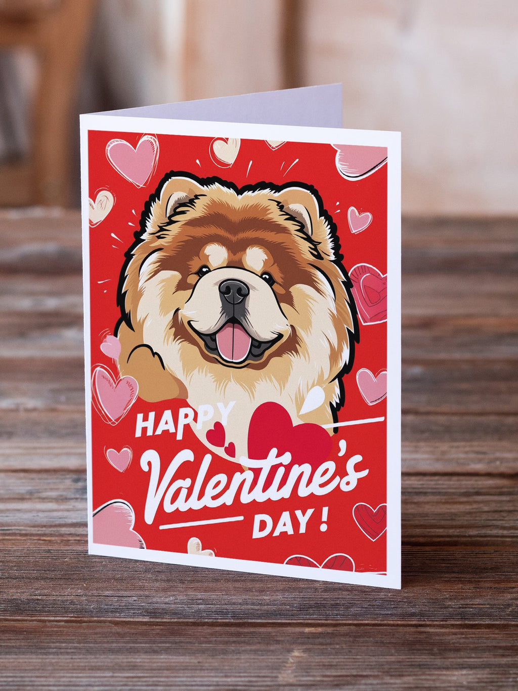 Chow Chow Happy Valentine's Day Greeting Cards Pack of 8 Blank Cards with Envelopes Whimsical A7 Size 5x7
