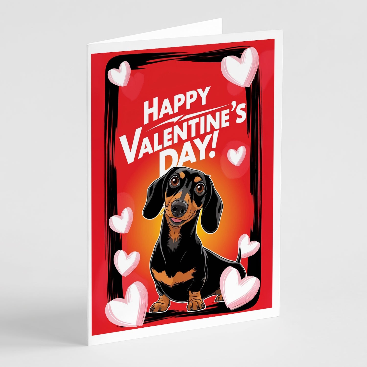 Dachshund Happy Valentine's Day Greeting Cards Pack of 8 Blank Cards with Envelopes Whimsical A7 Size 5x7