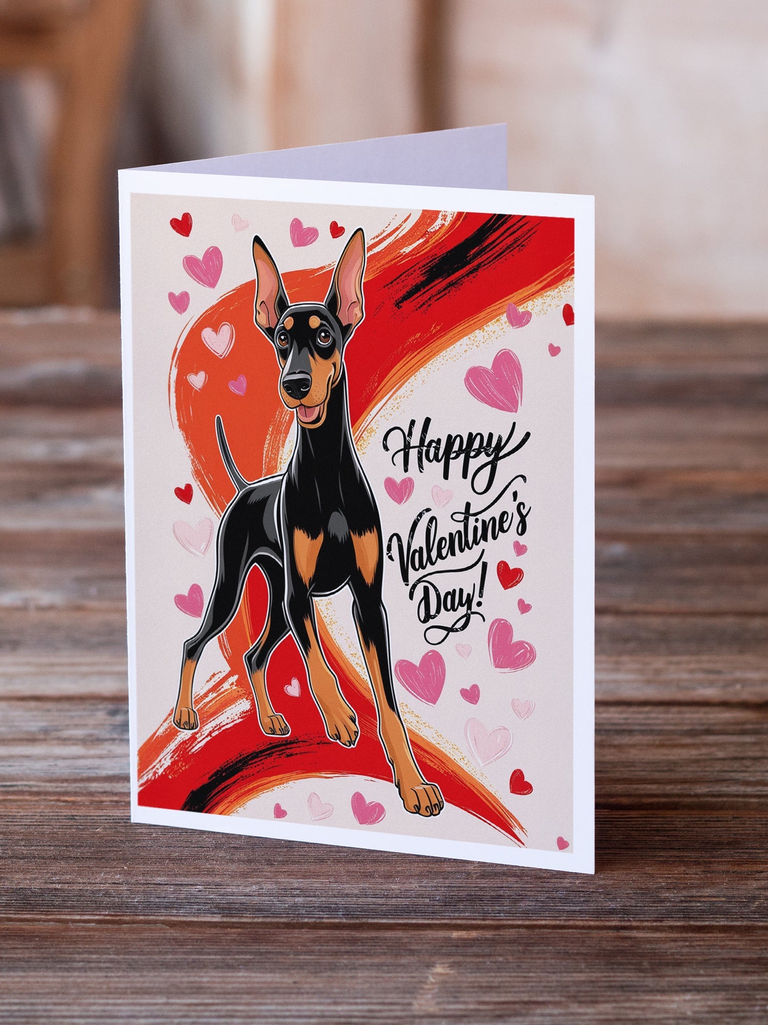 Doberman Pinscher Happy Valentine's Day Greeting Cards Pack of 8 Blank Cards with Envelopes Whimsical A7 Size 5x7