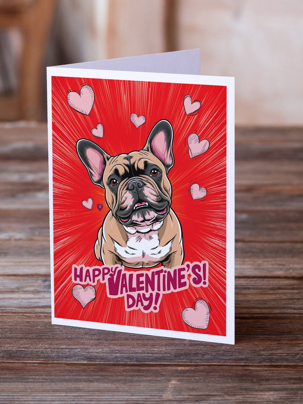 French Bulldog Happy Valentine's Day Greeting Cards Pack of 8 Blank Cards with Envelopes Whimsical A7 Size 5x7