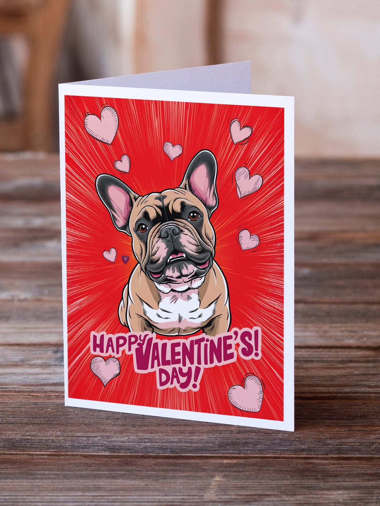 French Bulldog Happy Valentine's Day Greeting Cards Pack of 8 Blank Cards with Envelopes Whimsical A7 Size 5x7