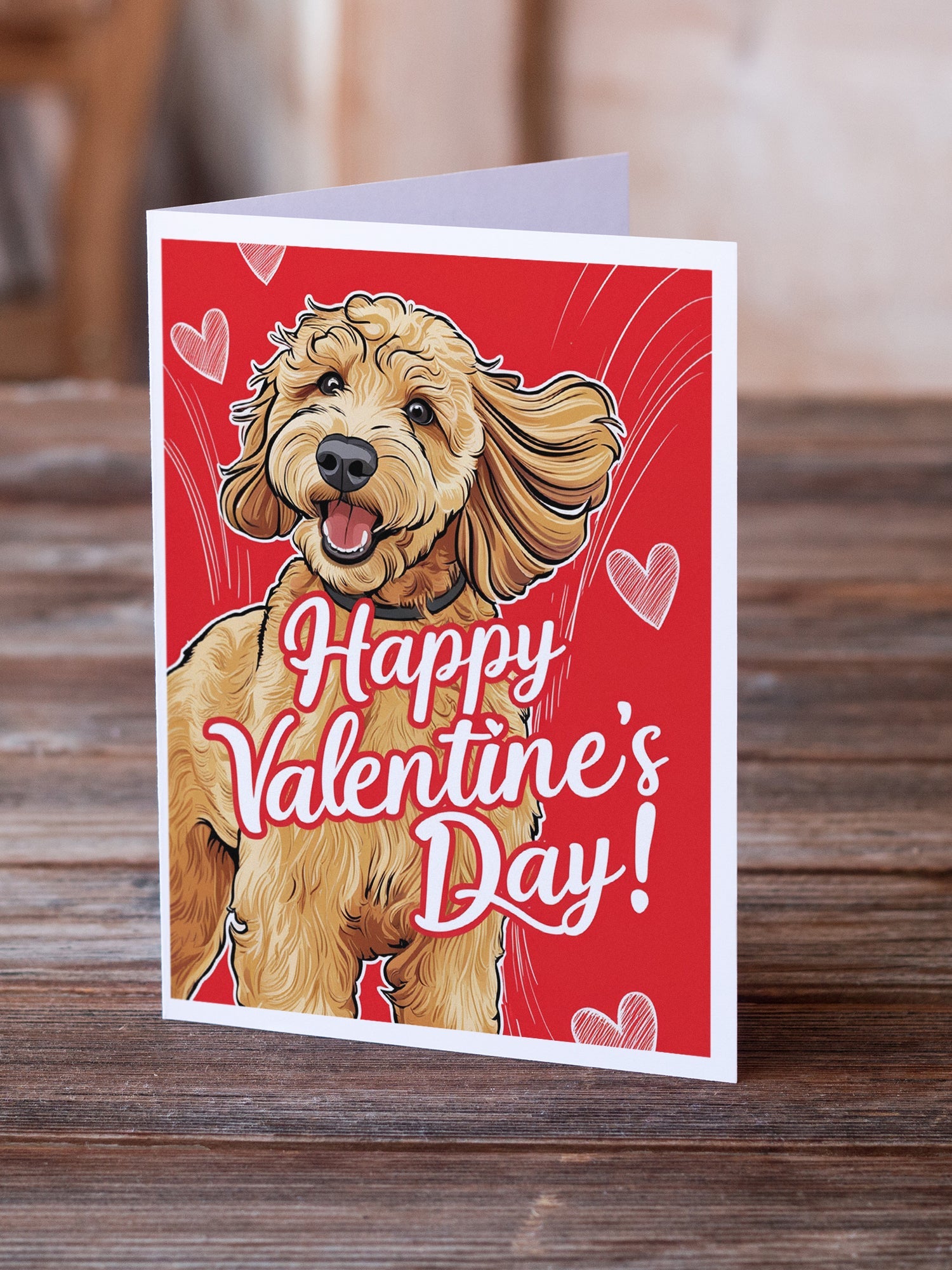 Goldendoodle Happy Valentine's Day Greeting Cards Pack of 8 Blank Cards with Envelopes Whimsical A7 Size 5x7