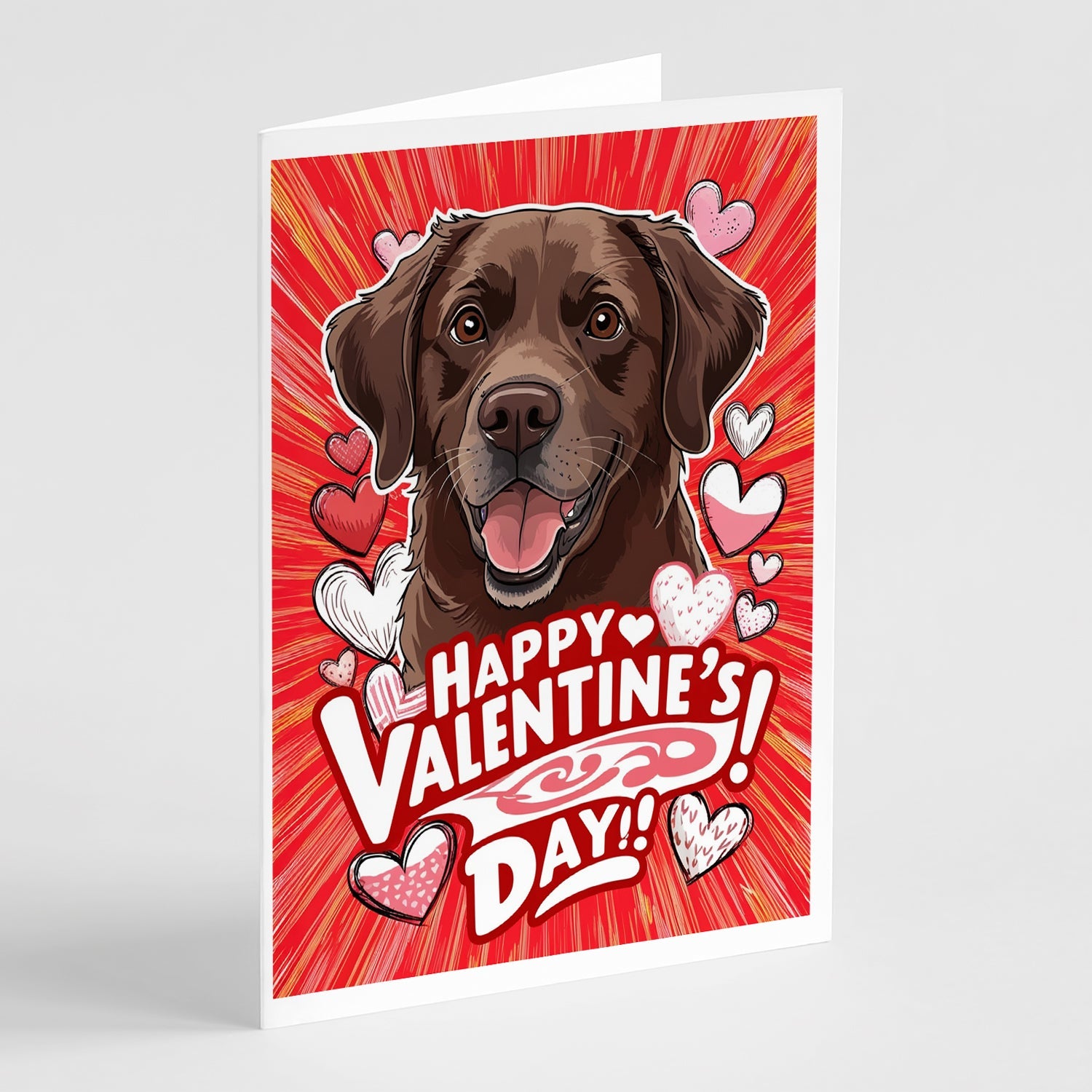 Chocolate Labrador Retriever Happy Valentine's Day Greeting Cards Pack of 8 Blank Cards with Envelopes Whimsical A7 Size 5x7