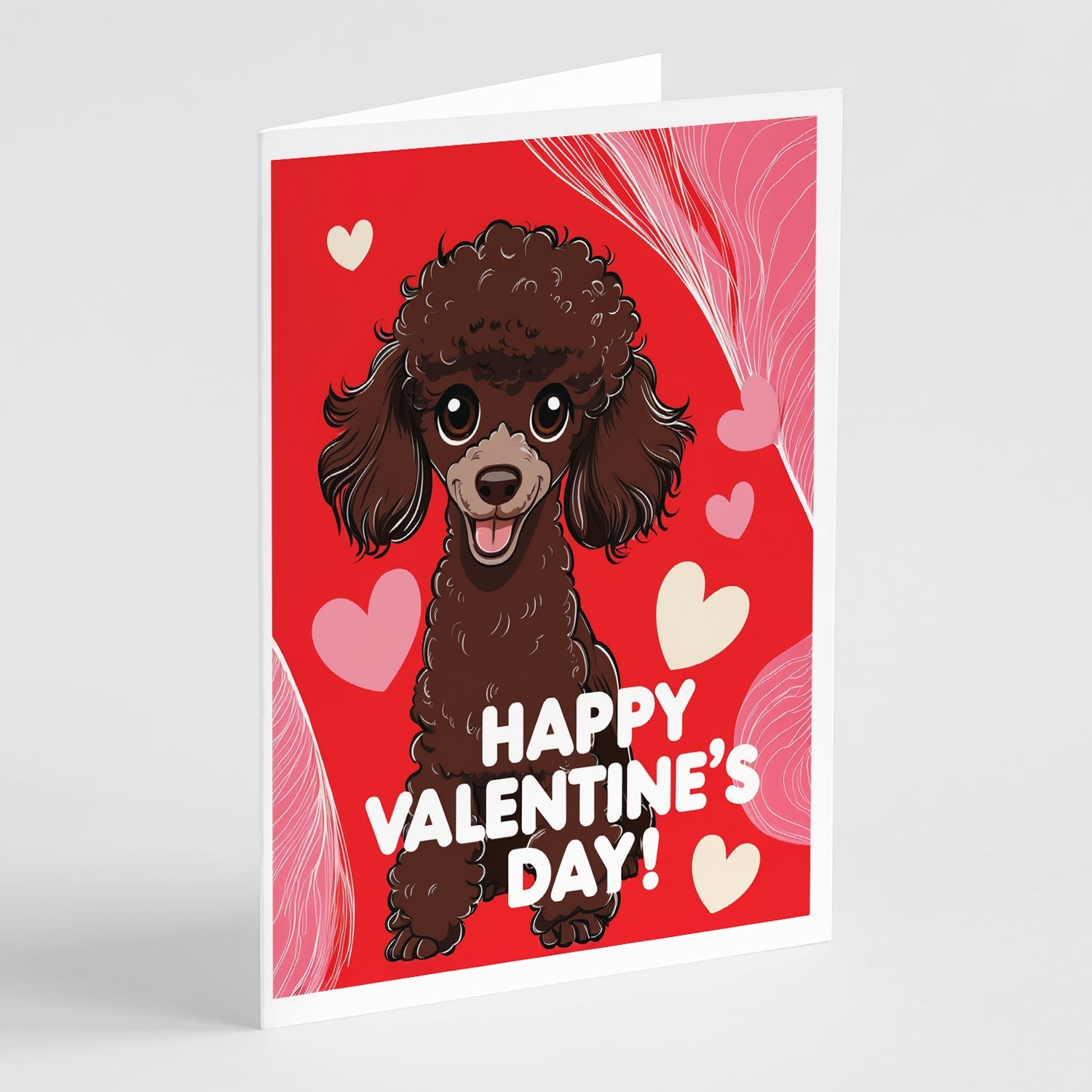 Chocolate Toy Poodle Happy Valentine's Day Greeting Cards Pack of 8 Blank Cards with Envelopes Whimsical A7 Size 5x7