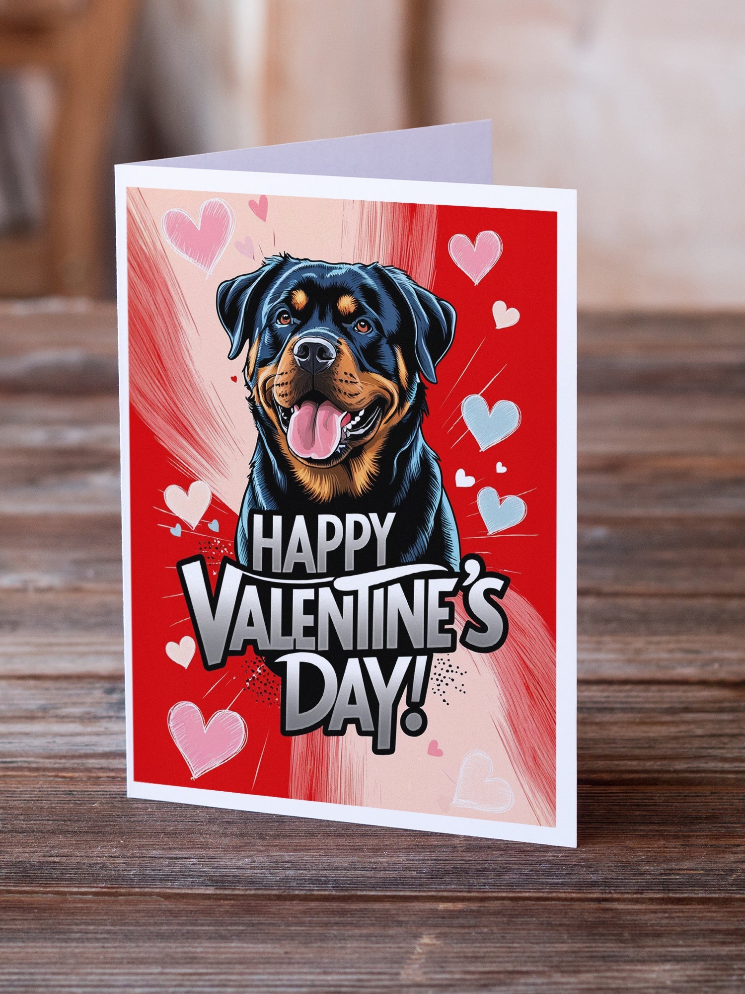 Rottweiler Happy Valentine's Day Greeting Cards Pack of 8 Blank Cards with Envelopes Whimsical A7 Size 5x7