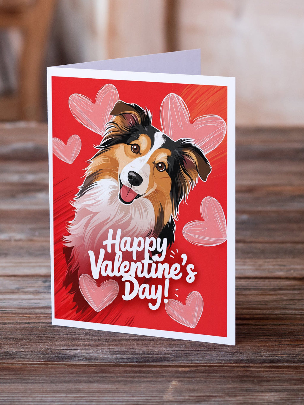 Sheltie Happy Valentine's Day Greeting Cards Pack of 8 Blank Cards with Envelopes Whimsical A7 Size 5x7