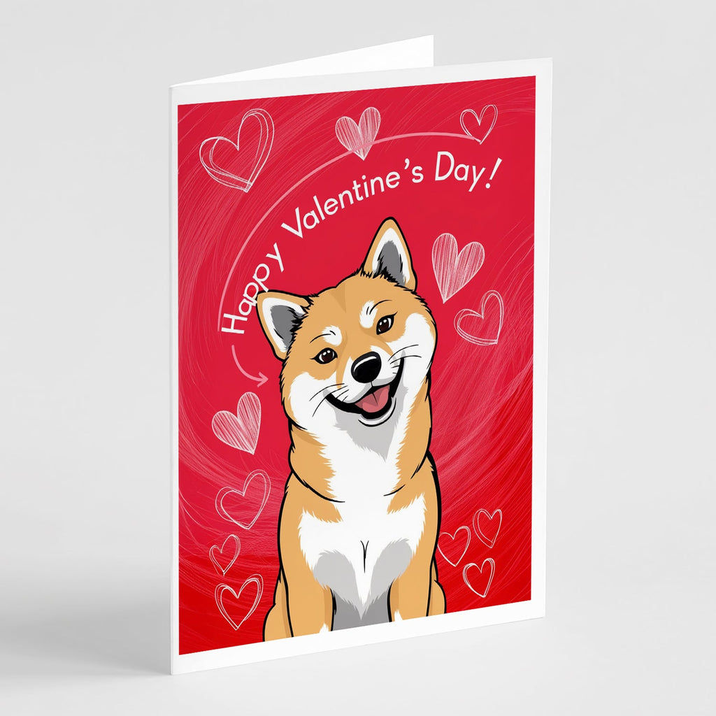 Shiba Inu Happy Valentine's Day Greeting Cards Pack of 8 Blank Cards with Envelopes Whimsical A7 Size 5x7