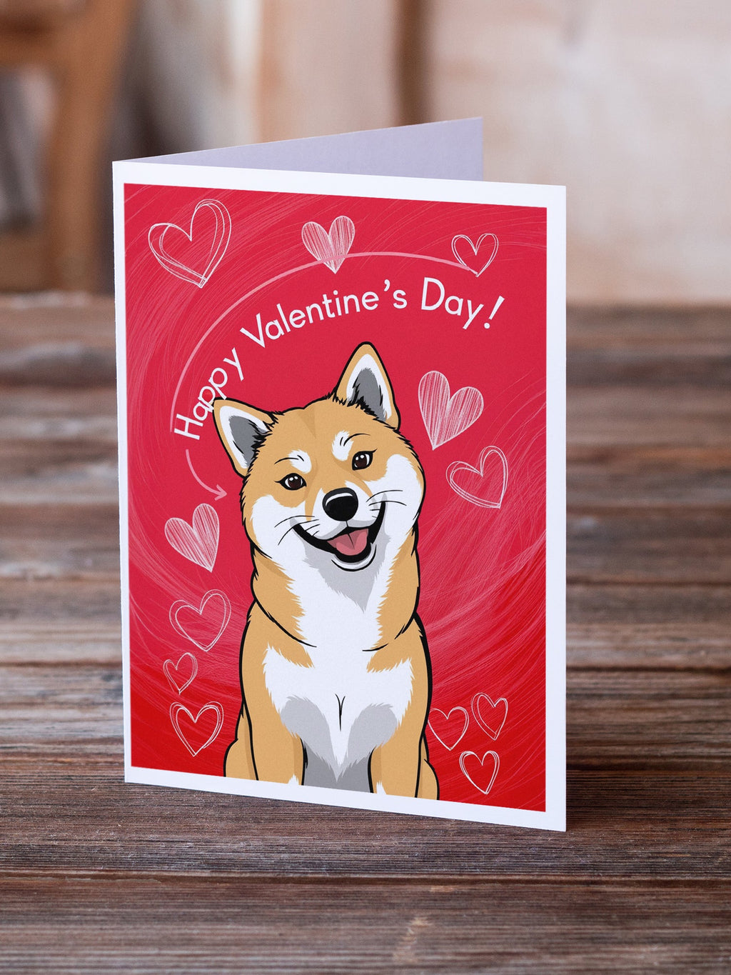 Shiba Inu Happy Valentine's Day Greeting Cards Pack of 8 Blank Cards with Envelopes Whimsical A7 Size 5x7