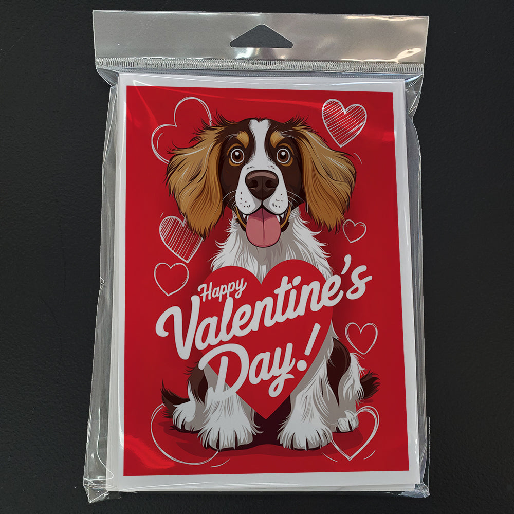 Welsh Springer Spaniel Happy Valentine's Day Greeting Cards Pack of 8 Blank Cards with Envelopes Whimsical A7 Size 5x7