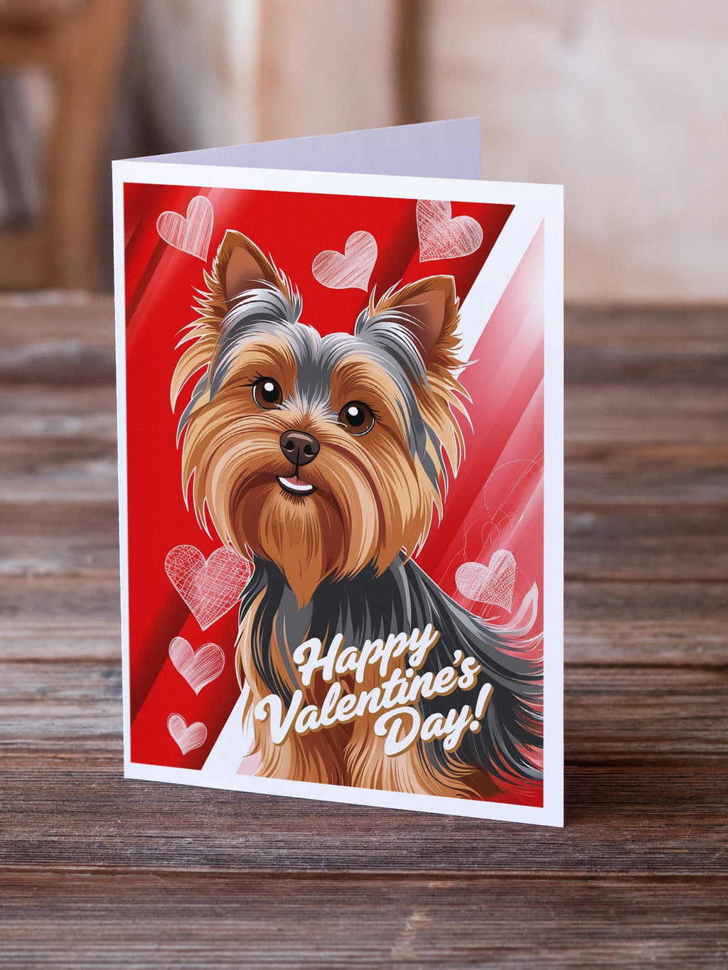 Yorkshire Terrier Happy Valentine's Day Greeting Cards Pack of 8 Blank Cards with Envelopes Whimsical A7 Size 5x7