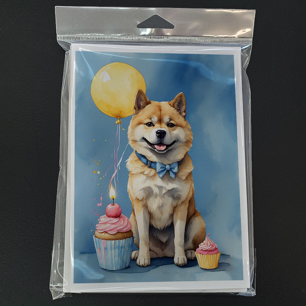 Akita Happy Birthday Greeting Cards Pack of 8 Blank Cards with Envelopes Whimsical A7 Size 5x7