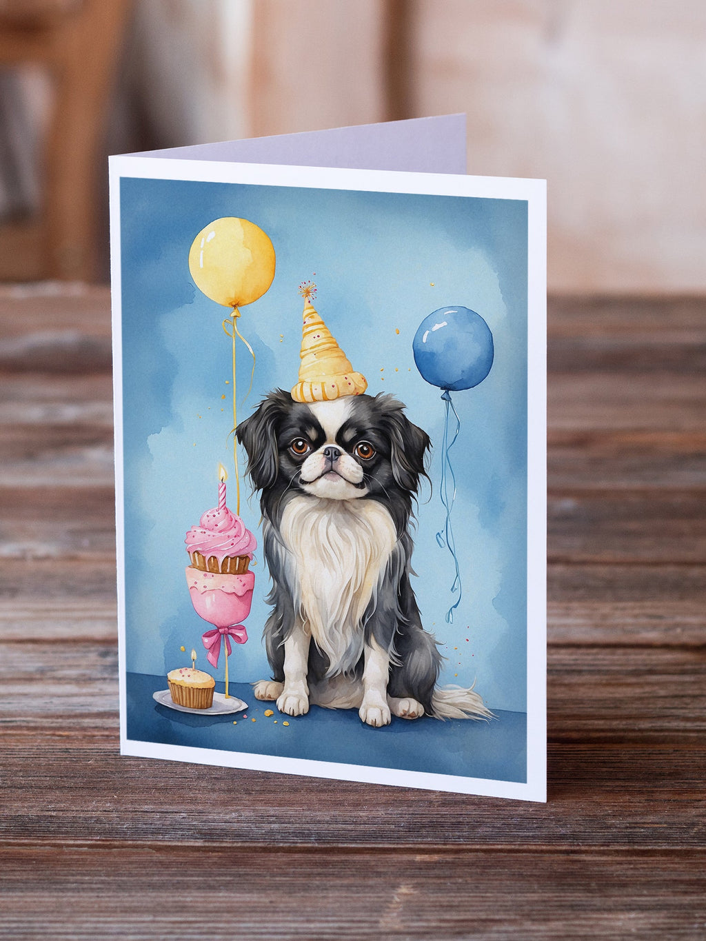 Japanese Chin Happy Birthday Greeting Cards Pack of 8 Blank Cards with Envelopes Whimsical A7 Size 5x7