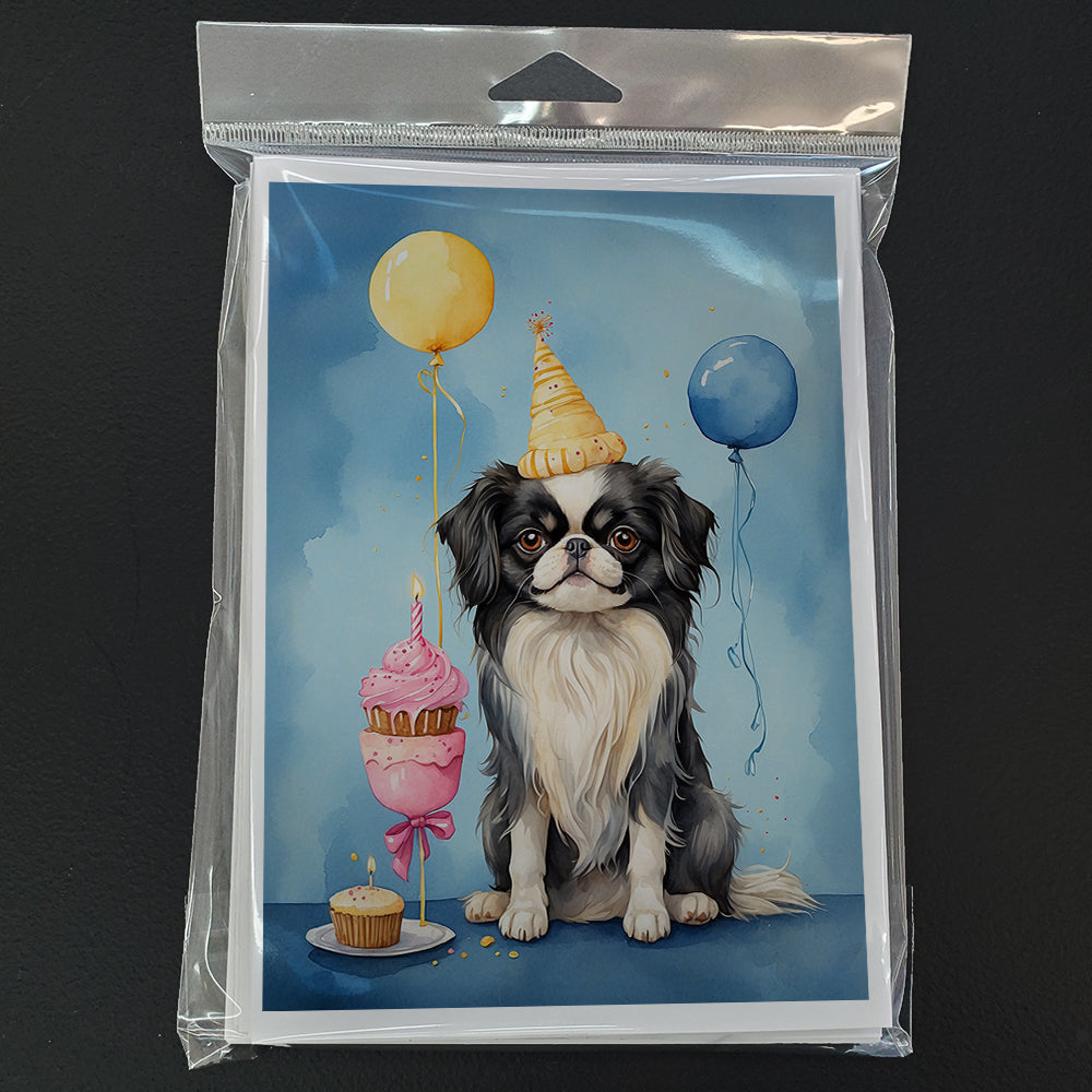 Japanese Chin Happy Birthday Greeting Cards Pack of 8 Blank Cards with Envelopes Whimsical A7 Size 5x7