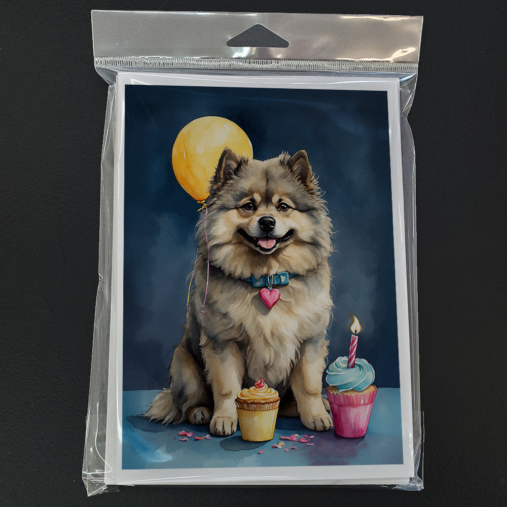 Keeshond Happy Birthday Greeting Cards Pack of 8 Blank Cards with Envelopes Whimsical A7 Size 5x7