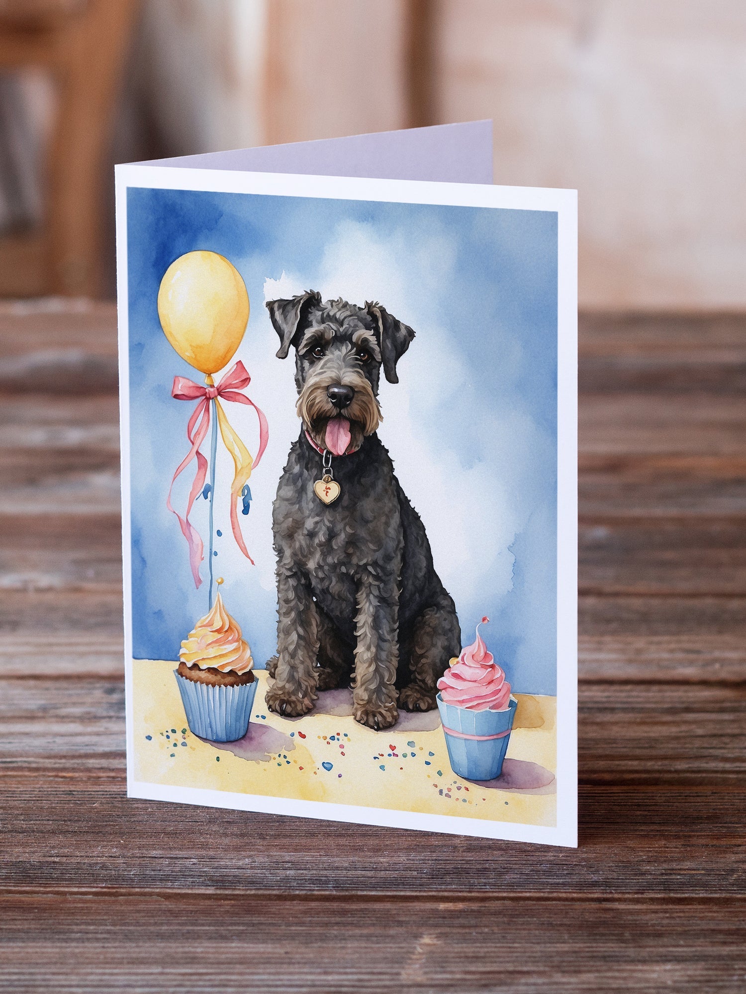 Kerry Blue Terrier Happy Birthday Greeting Cards Pack of 8 Blank Cards with Envelopes Whimsical A7 Size 5x7
