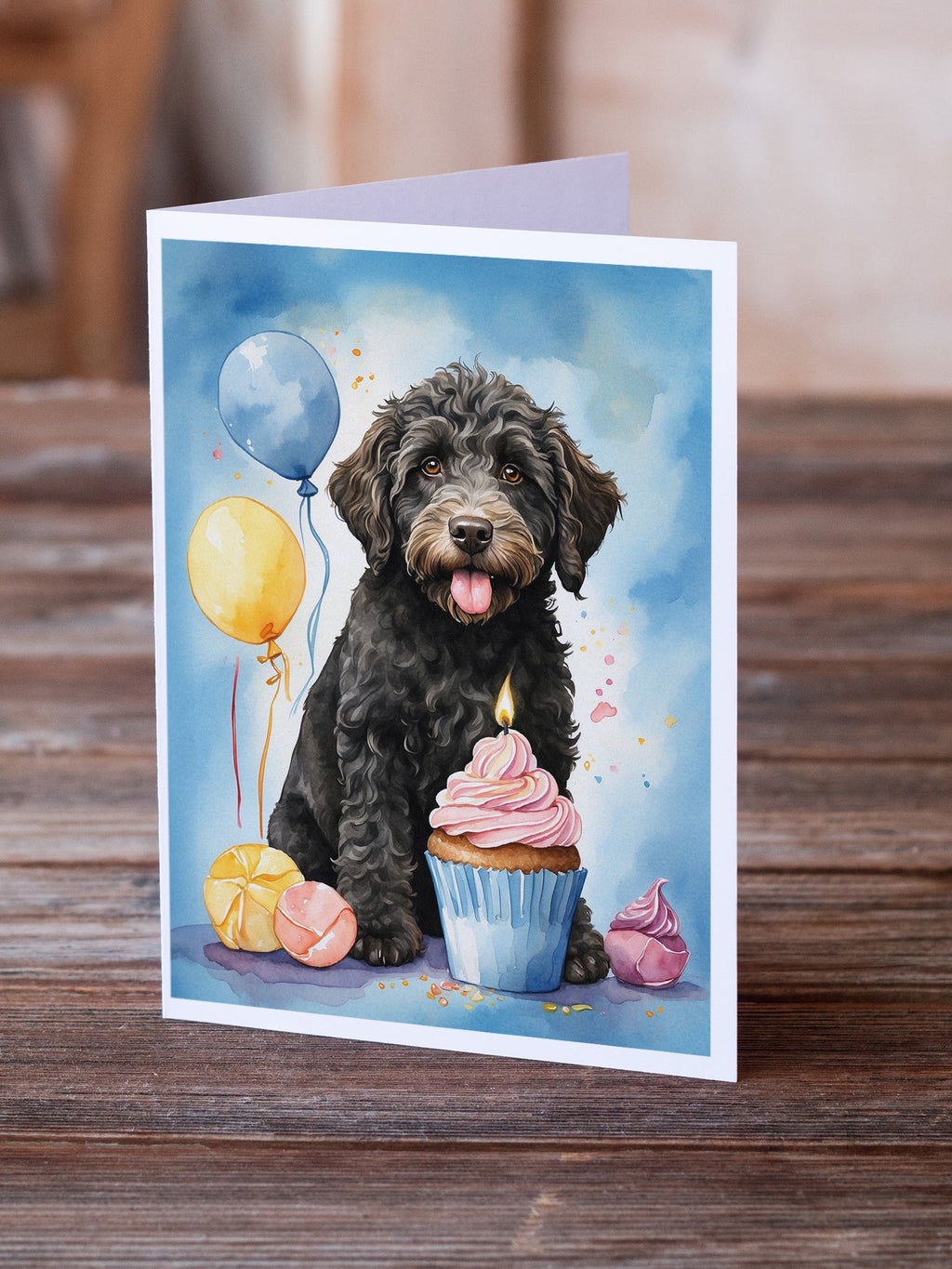 Labradoodle Black Happy Birthday Greeting Cards Pack of 8 Blank Cards with Envelopes Whimsical A7 Size 5x7