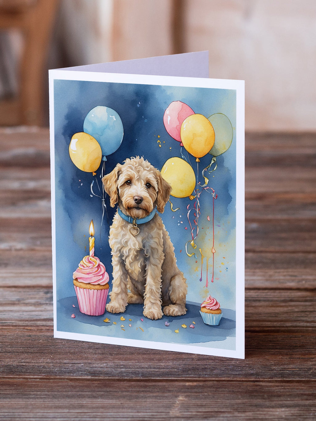Labradoodle Happy Birthday Greeting Cards Pack of 8 Blank Cards with Envelopes Whimsical A7 Size 5x7