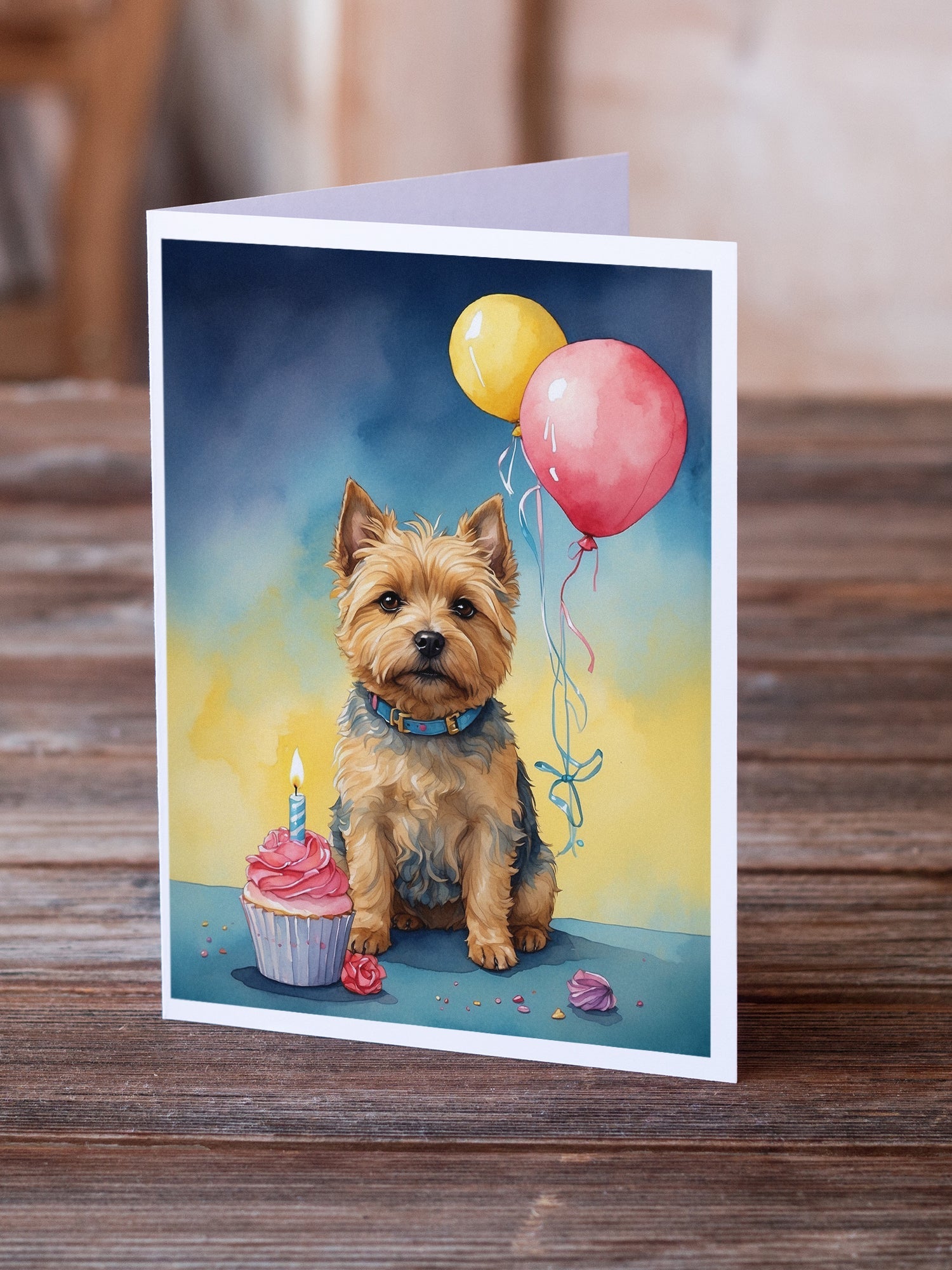 Norwich Terrier Happy Birthday Greeting Cards Pack of 8 Blank Cards with Envelopes Whimsical A7 Size 5x7