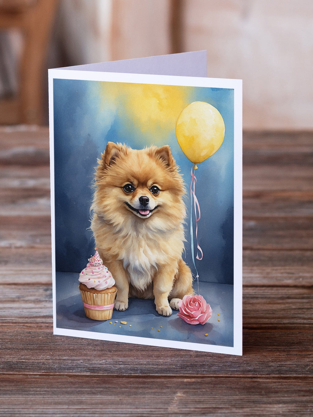 Pomeranian Happy Birthday Greeting Cards Pack of 8 Blank Cards with Envelopes Whimsical A7 Size 5x7