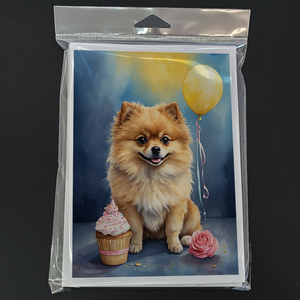 Pomeranian Happy Birthday Greeting Cards Pack of 8 Blank Cards with Envelopes Whimsical A7 Size 5x7