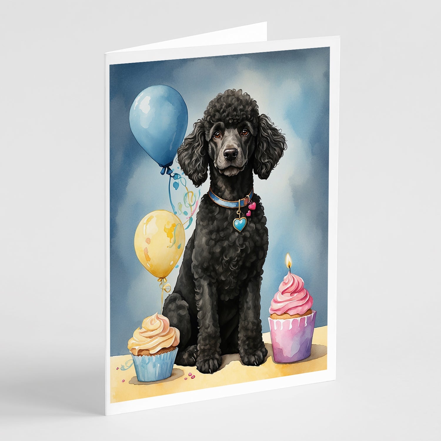 Black Standard Poodle Happy Birthday Greeting Cards Pack of 8 Blank Cards with Envelopes Whimsical A7 Size 5x7