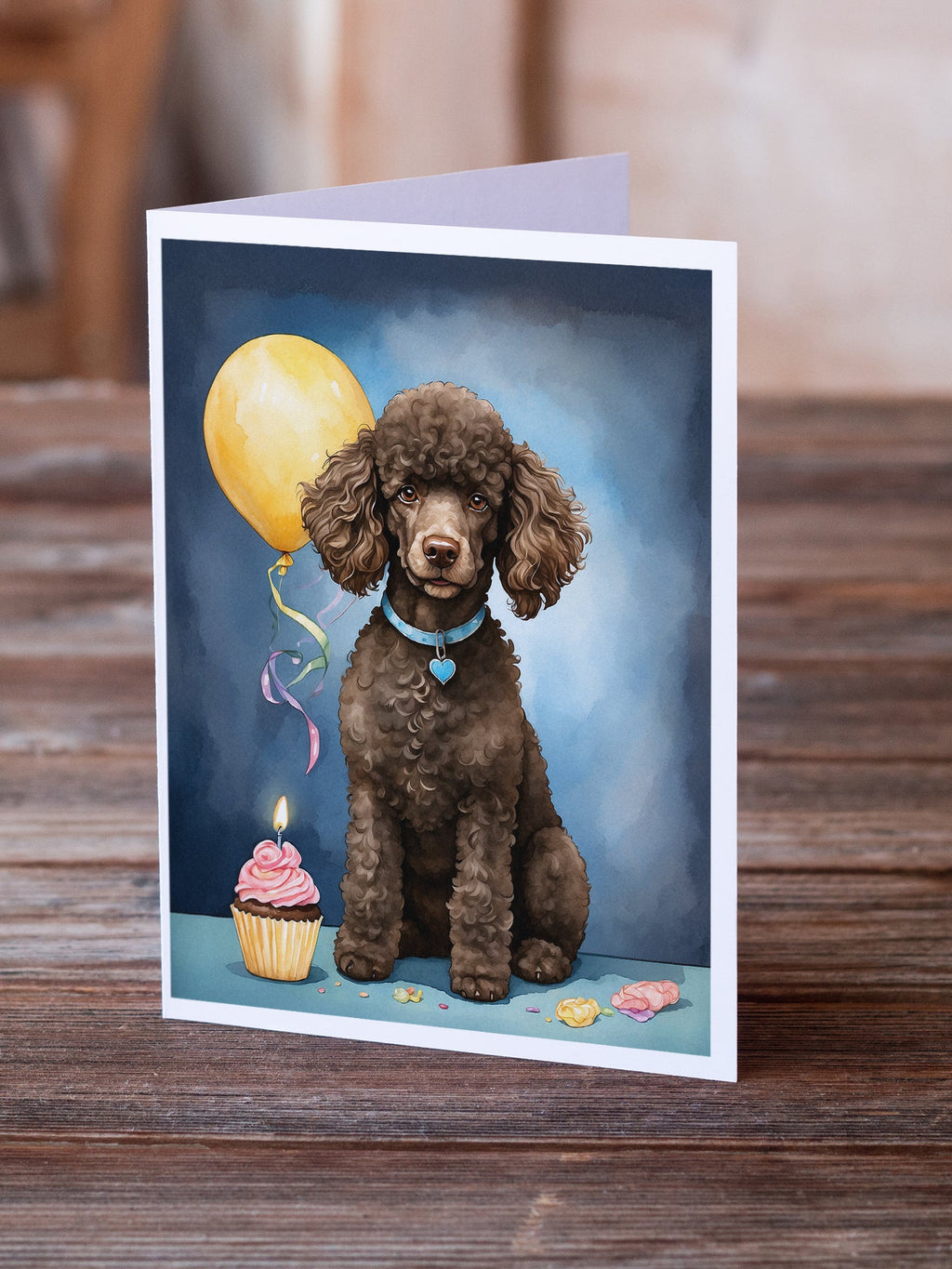 Chocolate Standard Poodle Happy Birthday Greeting Cards Pack of 8 Blank Cards with Envelopes Whimsical A7 Size 5x7