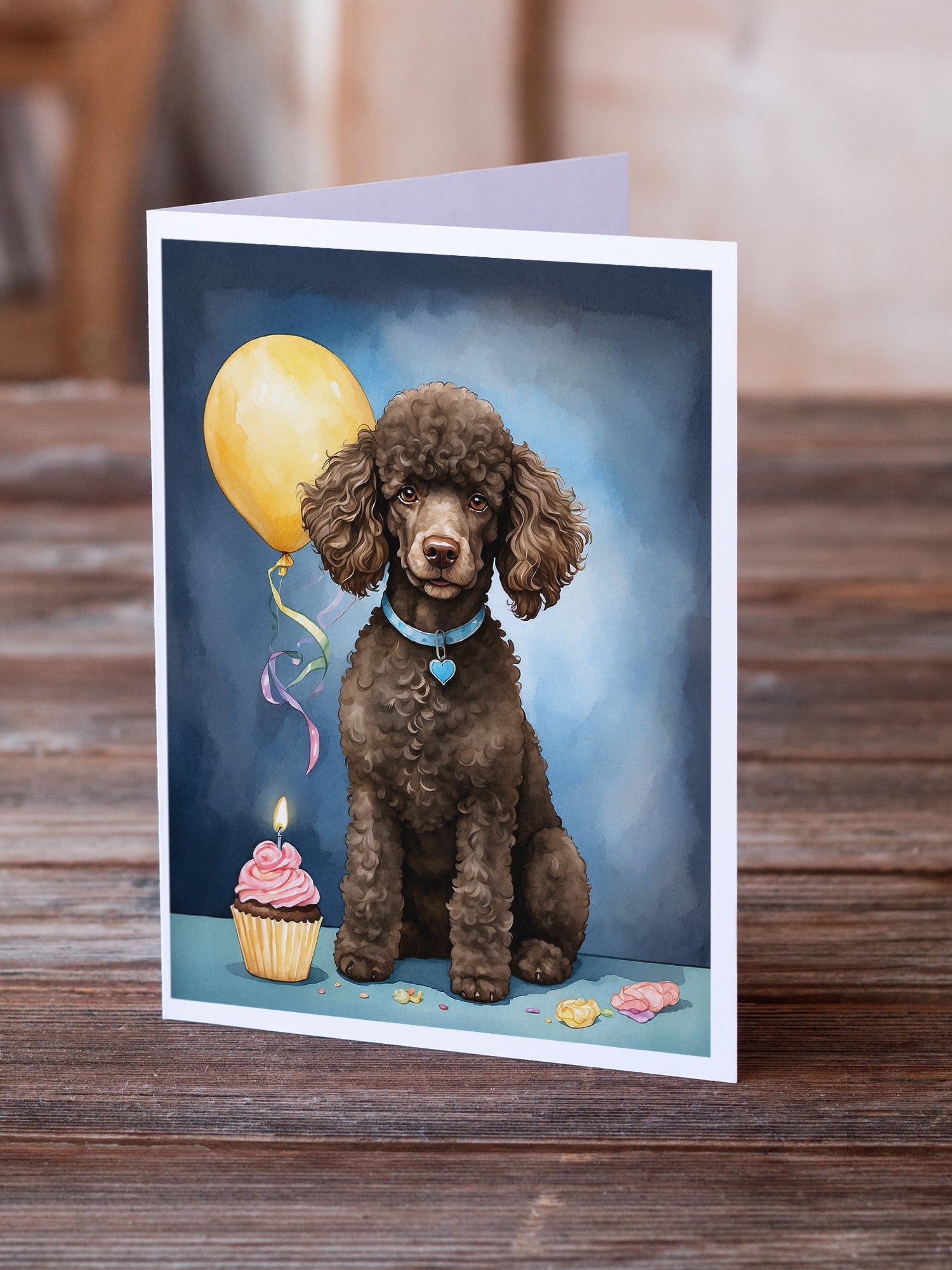 Chocolate Standard Poodle Happy Birthday Greeting Cards Pack of 8 Blank Cards with Envelopes Whimsical A7 Size 5x7
