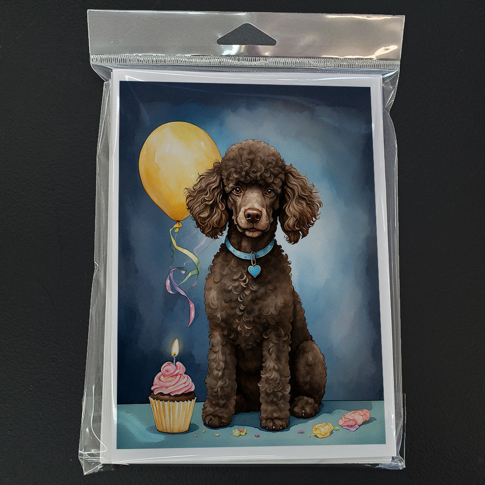 Chocolate Standard Poodle Happy Birthday Greeting Cards Pack of 8 Blank Cards with Envelopes Whimsical A7 Size 5x7