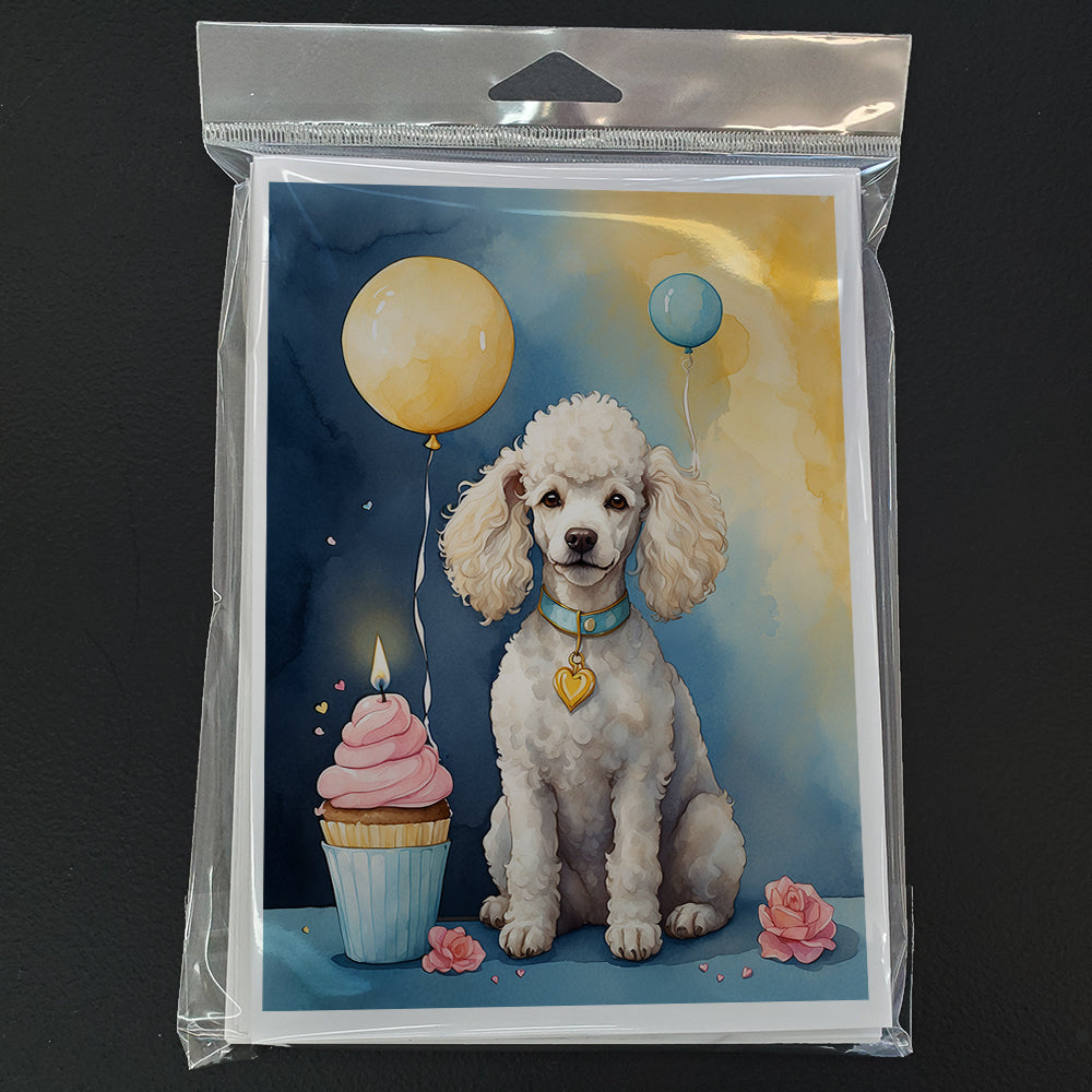 White Poodle Happy Birthday Greeting Cards Pack of 8 Blank Cards with Envelopes Whimsical A7 Size 5x7