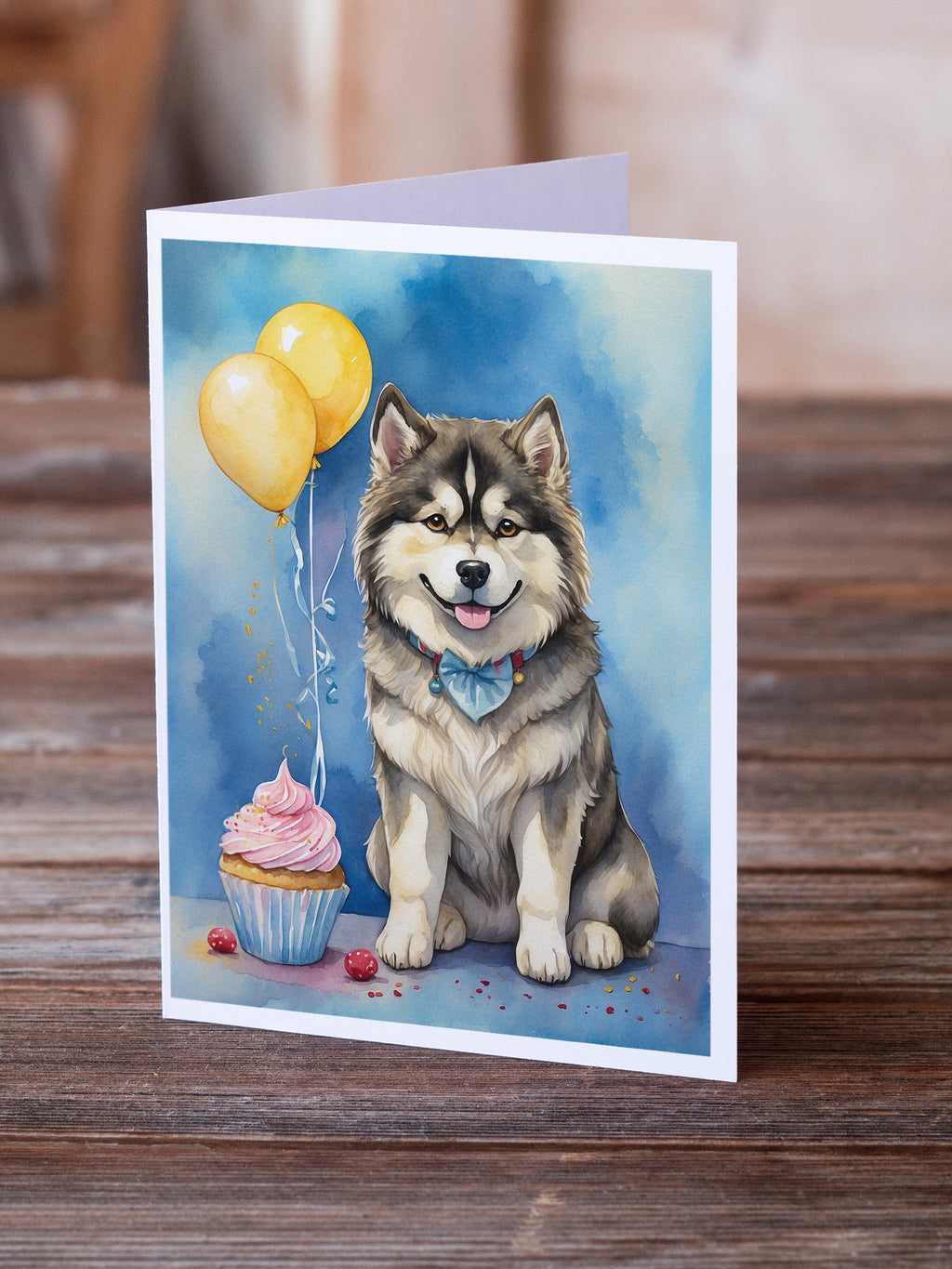 Alaskan Malamute Happy Birthday Greeting Cards Pack of 8 Blank Cards with Envelopes Whimsical A7 Size 5x7