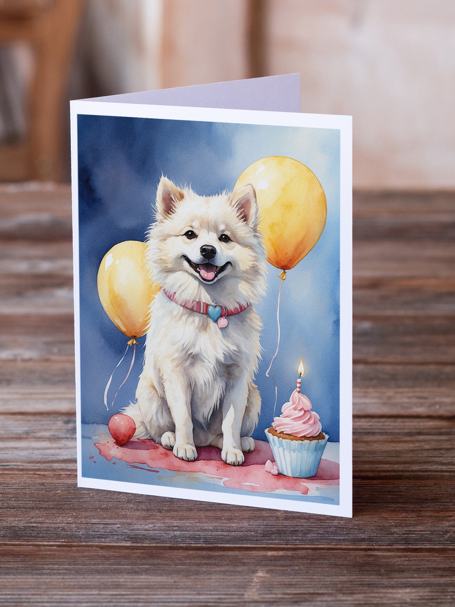 American Eskimo Happy Birthday Greeting Cards Pack of 8 Blank Cards with Envelopes Whimsical A7 Size 5x7