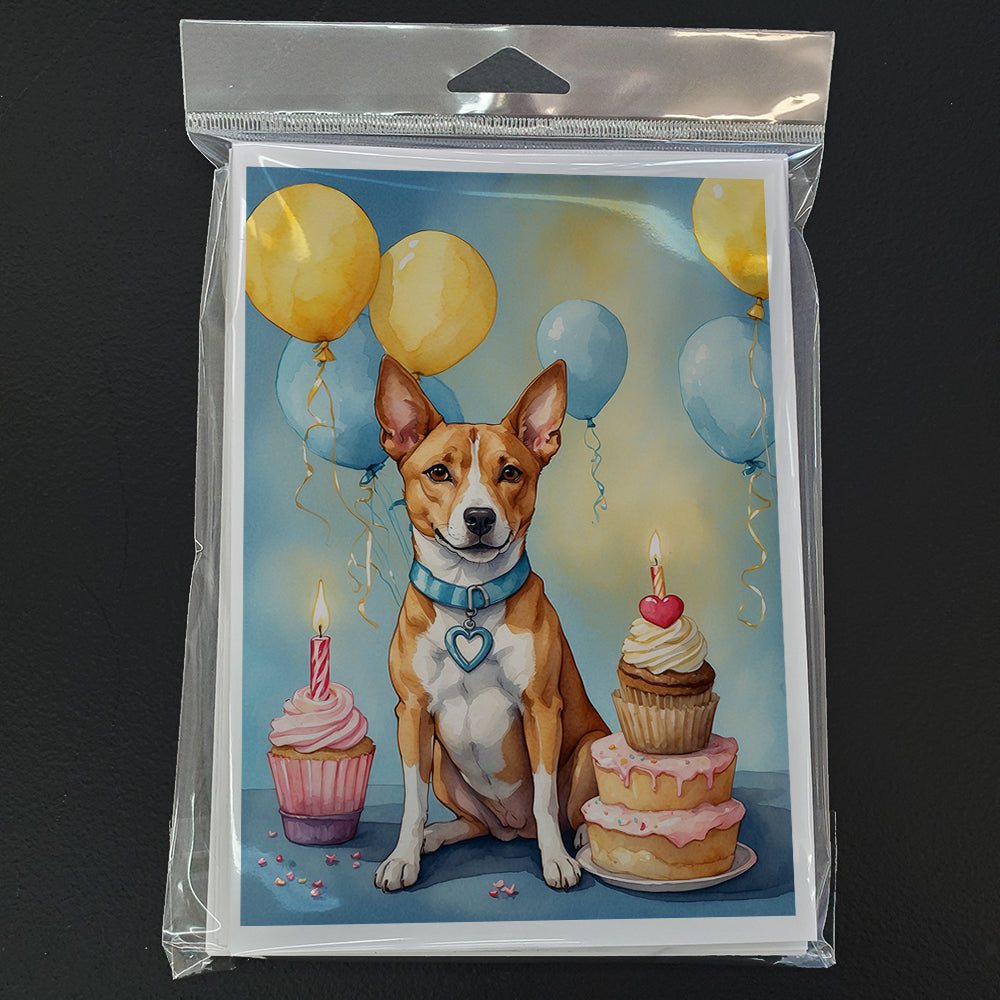 Basenji Happy Birthday Greeting Cards Pack of 8 Blank Cards with Envelopes Whimsical A7 Size 5x7