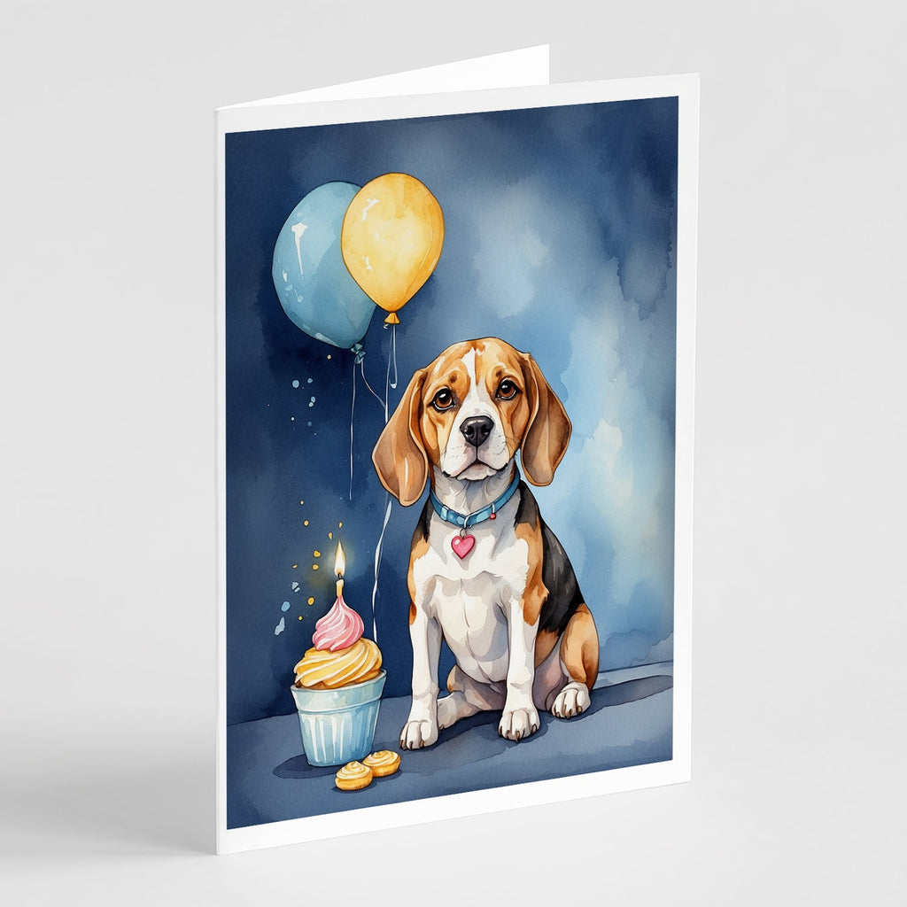 Beagle Happy Birthday Greeting Cards Pack of 8 Blank Cards with Envelopes Whimsical A7 Size 5x7