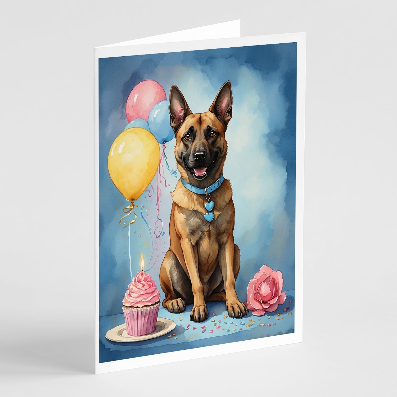 Belgian Malinois Happy Birthday Greeting Cards Pack of 8 Blank Cards with Envelopes Whimsical A7 Size 5x7