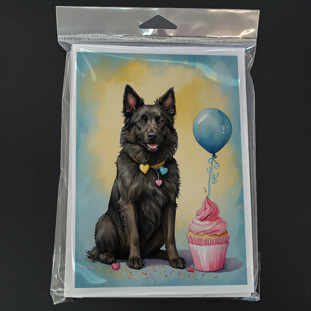 Belgian Sheepdog Happy Birthday Greeting Cards Pack of 8 Blank Cards with Envelopes Whimsical A7 Size 5x7
